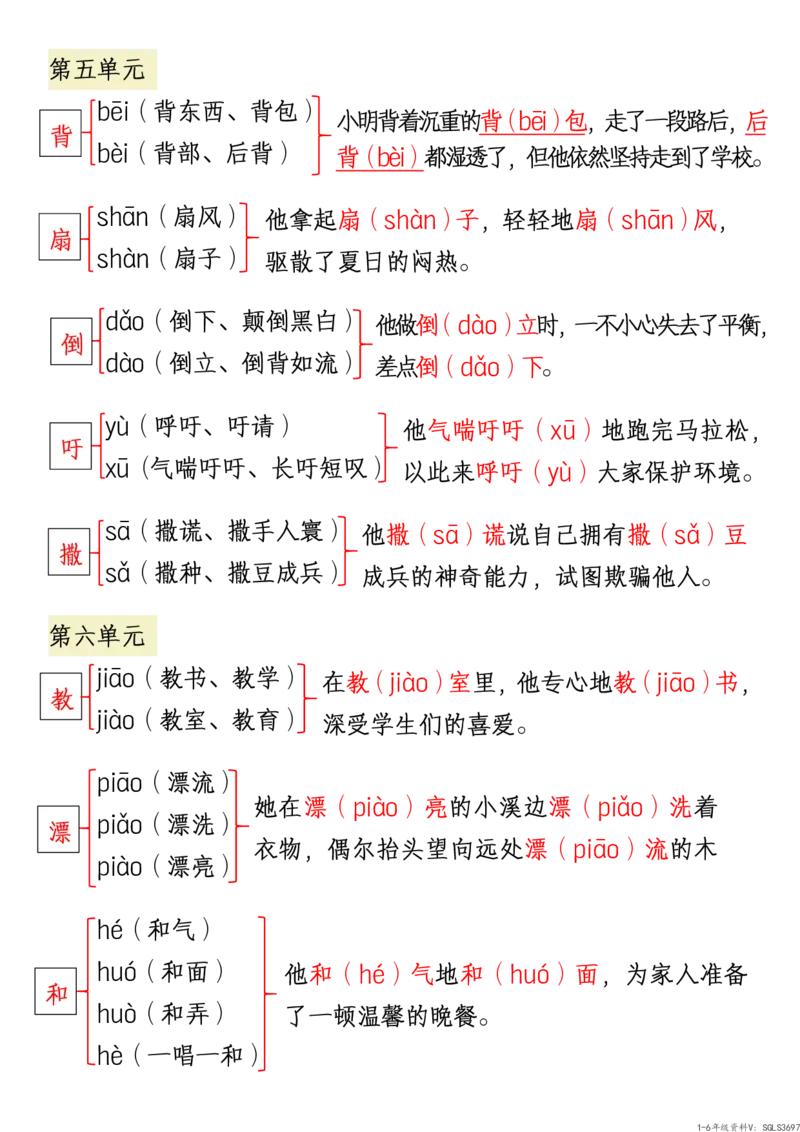 3.三下语文1-8单元多音字组词、造句归纳_三年级上下册资料_三年级下册小红书同款资料_三下语文