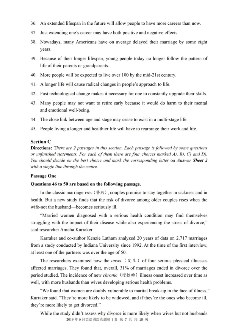 2019.06四级真题第1套可复制可检索_大学英语四级+六级_四级真题_四级真题_2019年06月CET4题+解+音频_01、真题PDF版（推荐使用）❤