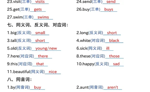 四年级上册英语重点按要求写单词（答案版）_小学全网线上同款资料_11号