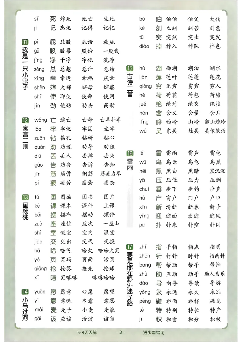 2下语文五三知识卡片_二年级上下册资料_53黄冈多个品牌系列资料_语文