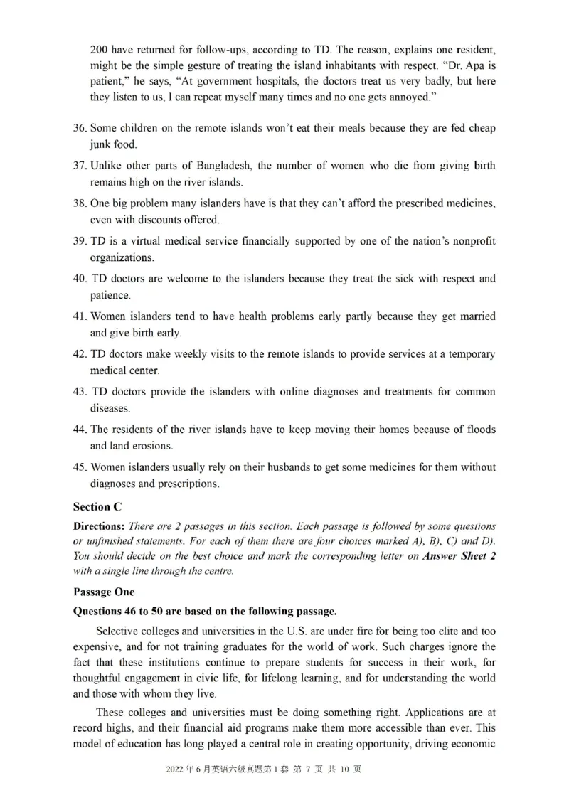 2022.06六级真题第1套可复制可搜索，打印首选_大学英语四级+六级_六级真题_六级真题_2022年06月CET6题+解+音频_01、真题PDF版（推荐打印）❤