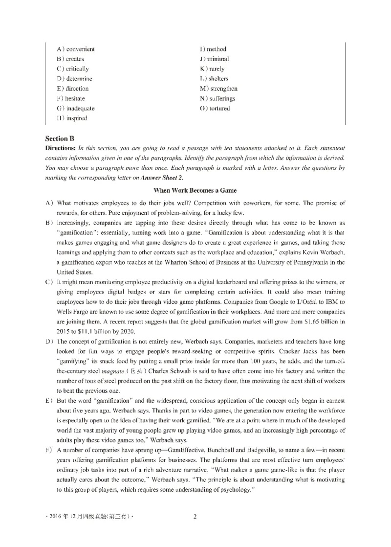 2016年12月大学英语4级（卷3）-可复制搜索_大学英语四级+六级_四级真题_四级真题_1990年-2018年真题资料合集_2016年12月CET4题+解+音频_01、真题PDF版（推荐打印）❤