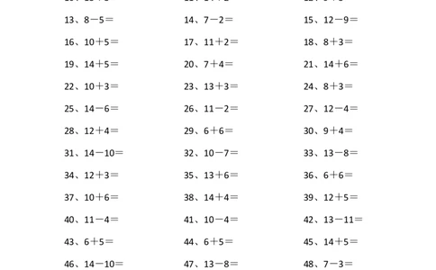 20以内混合加减第1~20篇_小学数学口算竖式脱式计算应用题一二三四五六年级上下册电_小学数学口算题库电子版（1-6）_小学数学口算一年级_口算题适合1年级(含答案）