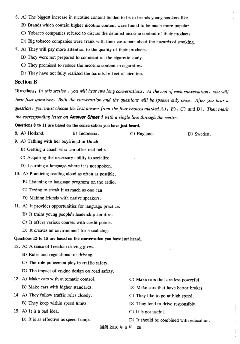 2016年06月四级真题第2套可复制可划线查词_大学英语四级+六级_四级真题_四级真题_1990年-2018年真题资料合集_2016年06月CET4题+解+音频_01、真题PDF版（推荐使用）❤
