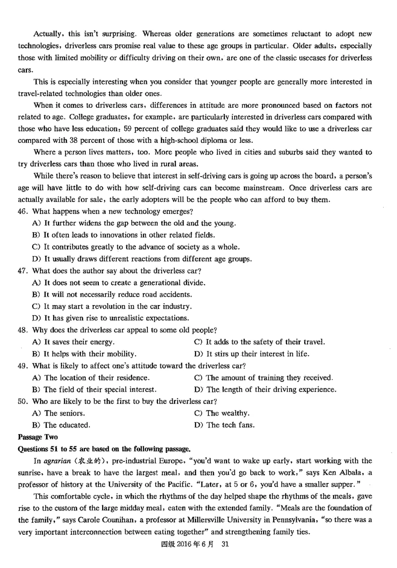2016年06月四级真题第2套可复制可划线查词_大学英语四级+六级_四级真题_四级真题_1990年-2018年真题资料合集_2016年06月CET4题+解+音频_01、真题PDF版（推荐使用）❤