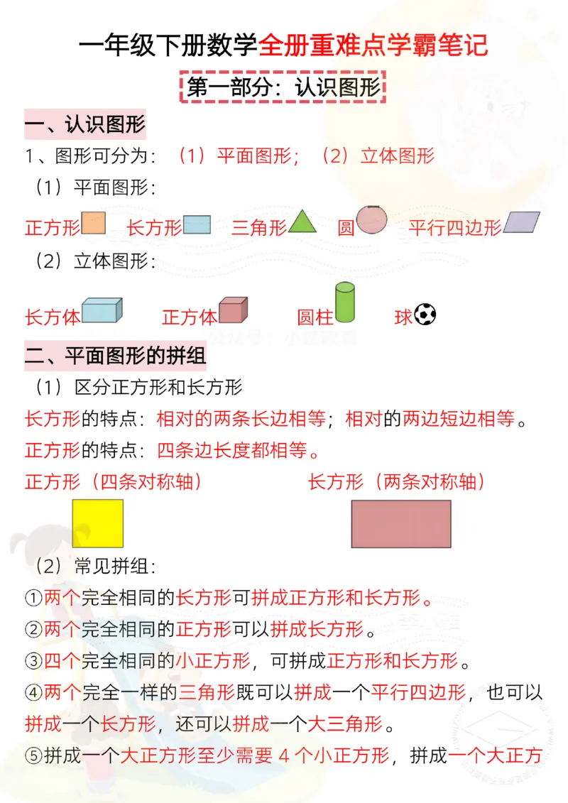 20250206一年级下册数学全册重难点学霸笔记_纯图版_一年级上下册资料_一年级下册小红书同款资料_一下数学