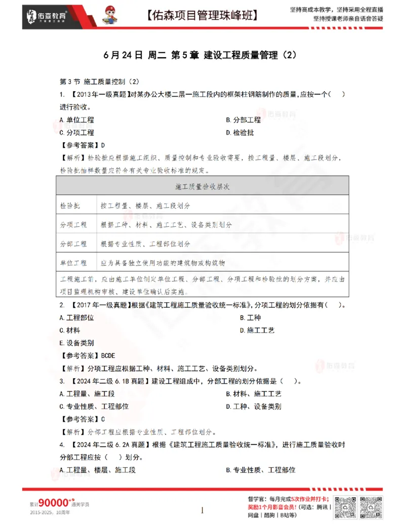 6月24日佑森项目管理珠峰班VIP作业答案_2026年一级建造师_2026年一建管理_2025年一建管理SVIP_02-基础精讲✿高端面授✿深度强化_36-管理《珠峰直播班》林子婷YS