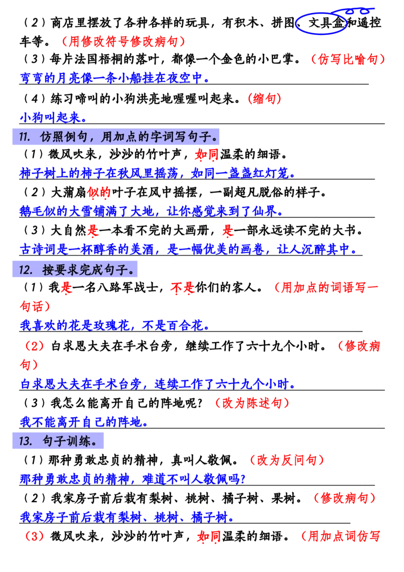 三年级上册语文按要求写句子专项训练_三年级上册语文仿写句子+句子专项