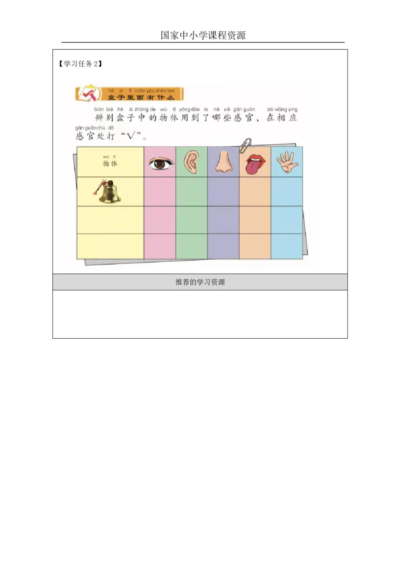 22我的感官_国家课_任务单_2_一年级上下册资料_小学一年级学习资料-25年更新版_1-09、小学一年级科学上册_冀人版