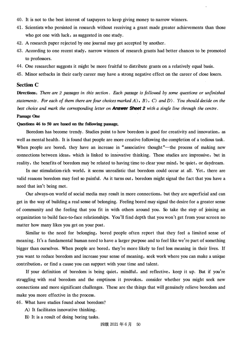 2017-2024年12月真题合集一键打印版_大学英语四级+六级_四级真题