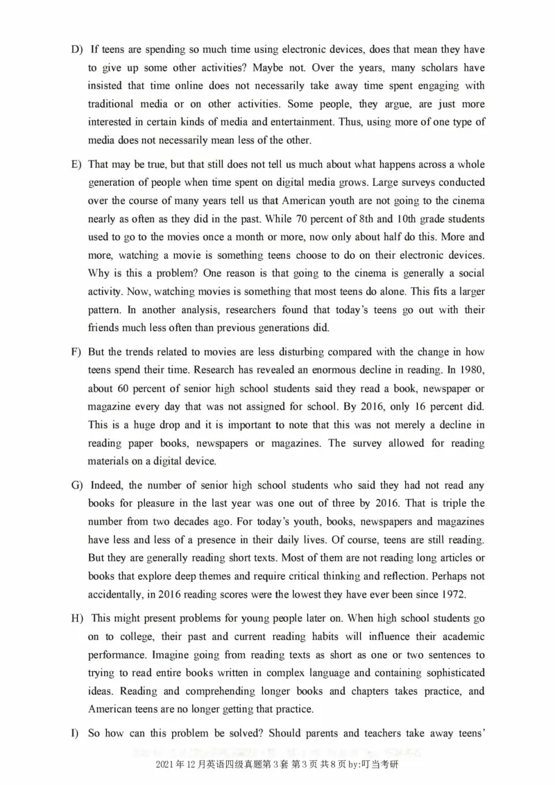 2017-2024年12月真题合集一键打印版_大学英语四级+六级_四级真题