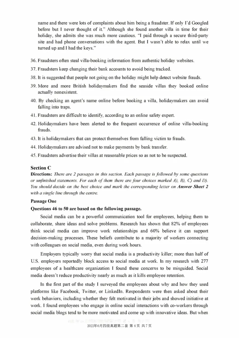 2017-2024年12月真题合集一键打印版_大学英语四级+六级_四级真题