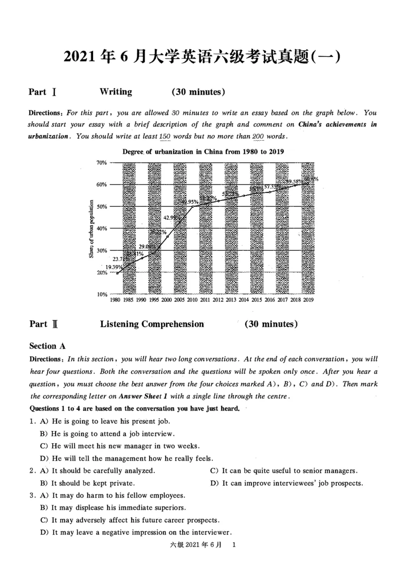 2021.06六级真题第1套_大学英语四级+六级_六级真题_六级真题_2021年06月CET6题+解+音频_01、真题PDF版（推荐打印）❤