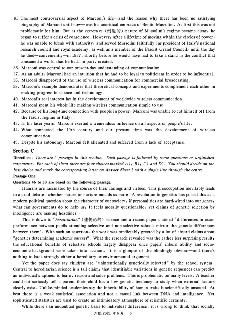 2021.06六级真题第1套_大学英语四级+六级_六级真题_六级真题_2021年06月CET6题+解+音频_01、真题PDF版（推荐打印）❤