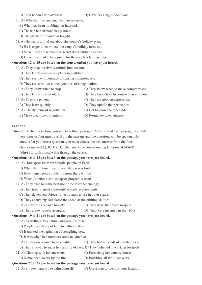 2017年12月英语四级真题（卷一）_大学英语四级+六级_四级真题_四级真题_1990年-2018年真题资料合集_2017年12月CET4题+解+音频_02、真题word版