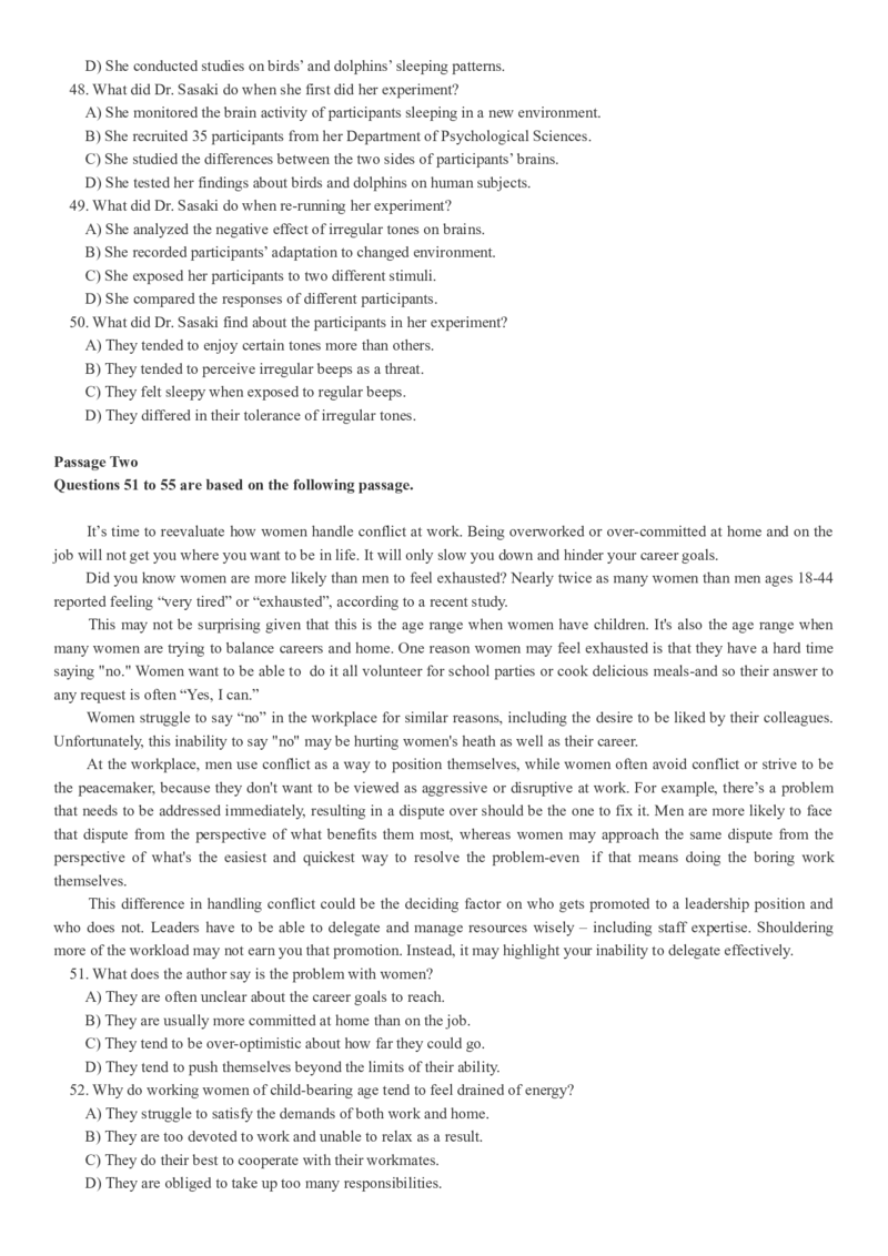 2017年12月英语四级真题（卷一）_大学英语四级+六级_四级真题_四级真题_1990年-2018年真题资料合集_2017年12月CET4题+解+音频_02、真题word版