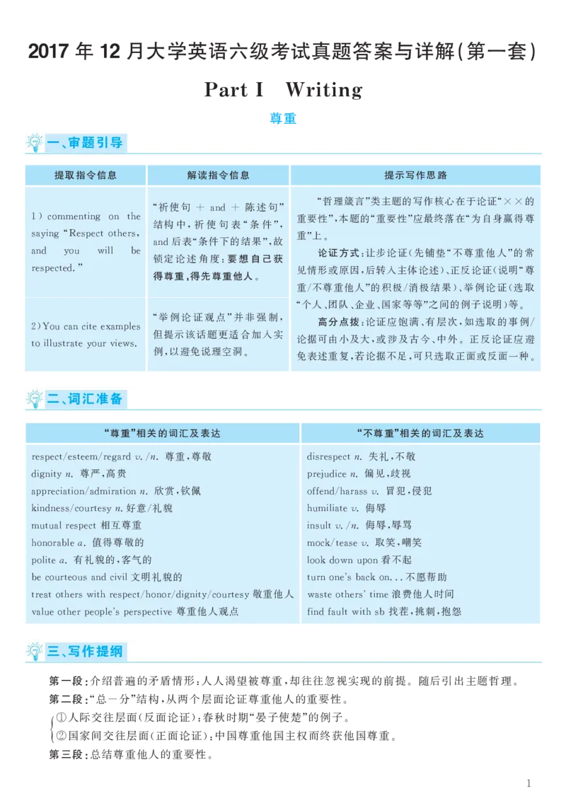 2017.12英语六级考试第1套解析_大学英语四级+六级_六级真题_六级真题_1990年-2018年真题资料合集_2017年12月CET6题+解+音频_03、答案解析