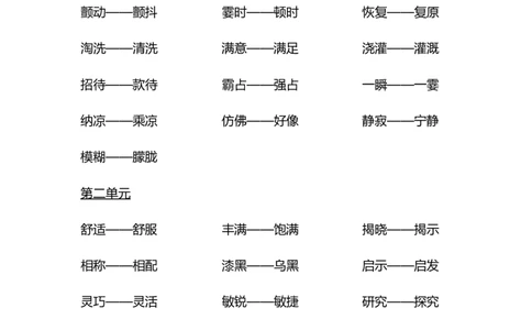 四（上）各单元近义词与反义词汇总_上册_四（上）语文期末重点归类文件