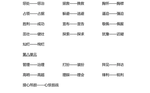 四（上）各单元近义词与反义词汇总_上册_四（上）语文期末重点归类文件