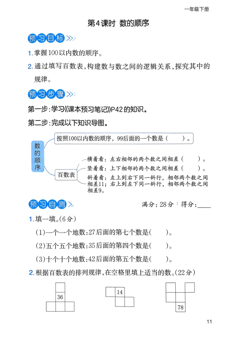 25春一本预习笔记1下数学-三步预习单_一年级上下册资料_53黄冈多个品牌系列资料_数学
