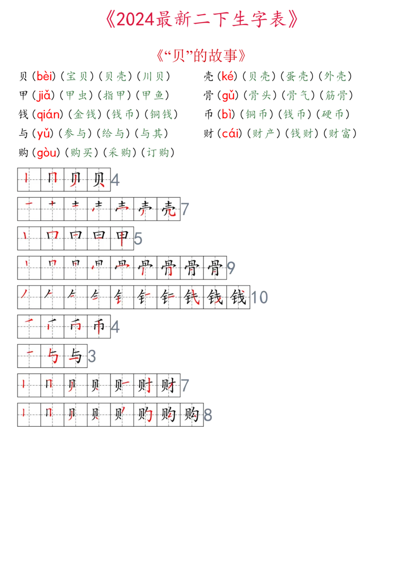 2024最新版二下生字表拼音组词笔顺_二年级上下册资料_小学二年级学习资料-25年更新版_2-02、小学二年级语文下册_2-2-2、练习题、作业、试题、试卷_专项练习
