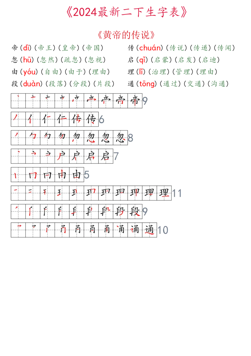2024最新版二下生字表拼音组词笔顺_二年级上下册资料_小学二年级学习资料-25年更新版_2-02、小学二年级语文下册_2-2-2、练习题、作业、试题、试卷_专项练习