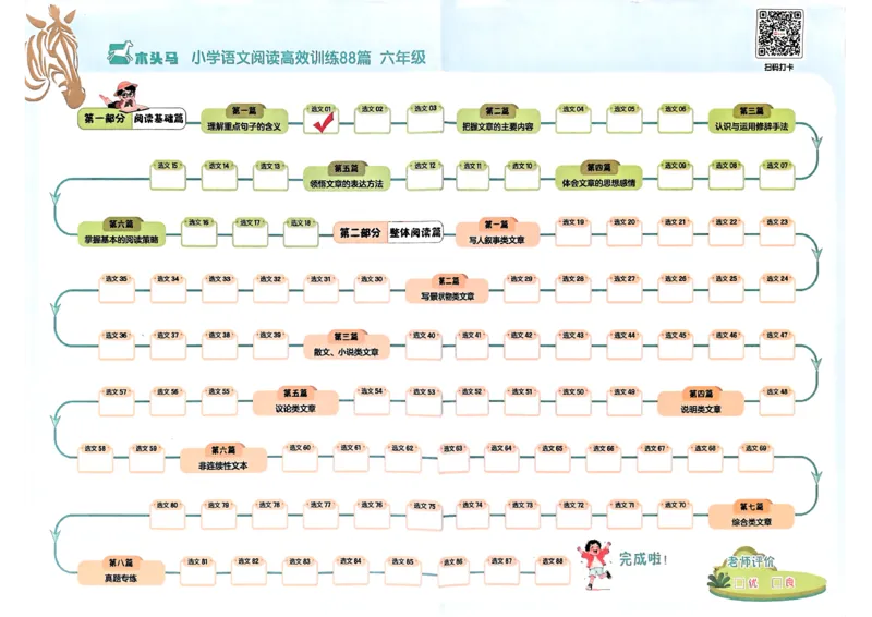 六年级木头马打卡表_26版高效阅读88篇六年级