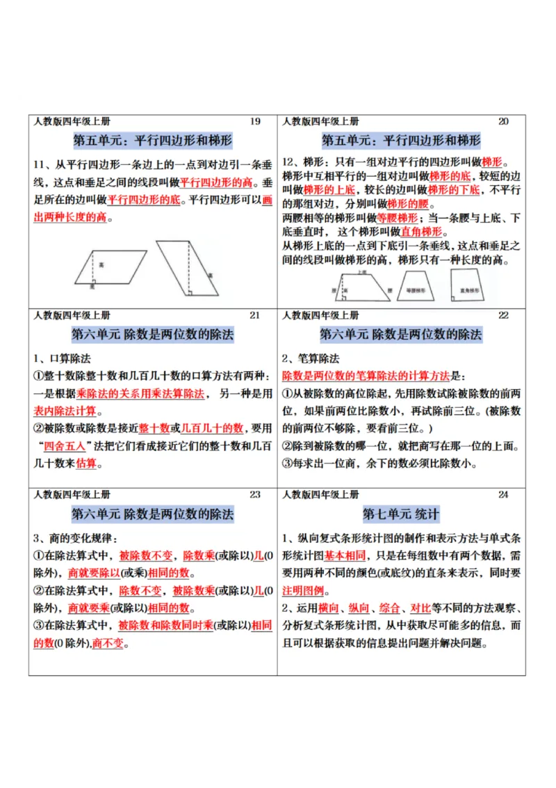 四年级数学上册必背笔记课课贴-2_四上数学25秋