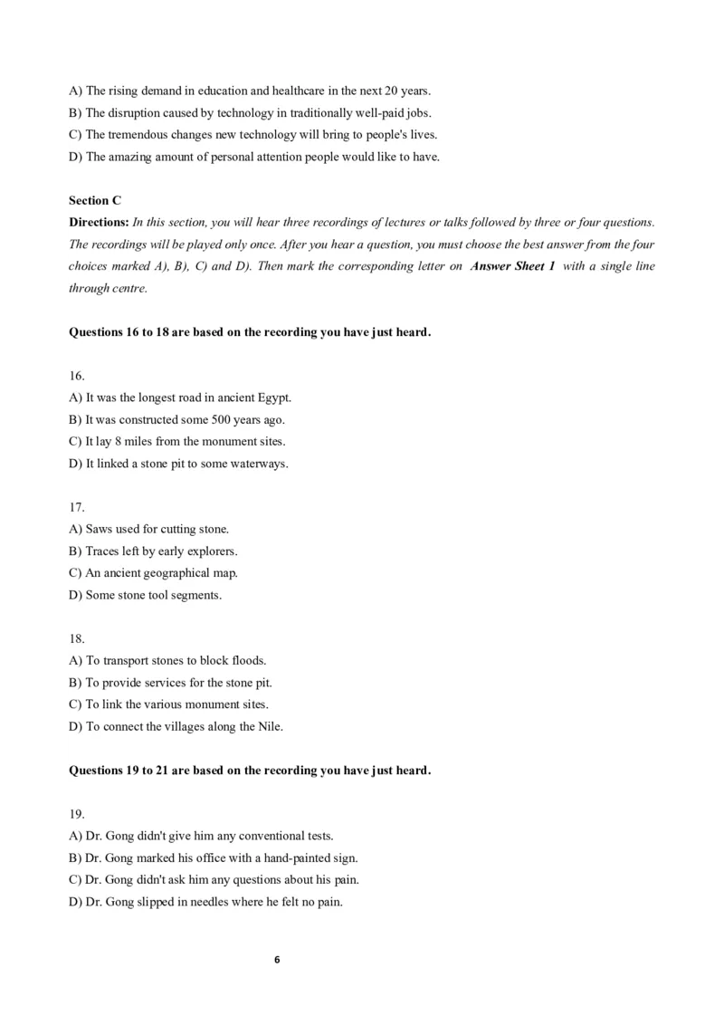 2018年06月六级真题（第1套）_大学英语四级+六级_六级真题_六级真题_1990年-2018年真题资料合集_2018年06月CET6题+解+音频_02、真题Word版