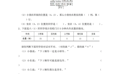 四（上）数学专项：用数对表示位置、可能性_上册_四（上）数学专项练习（通用版）