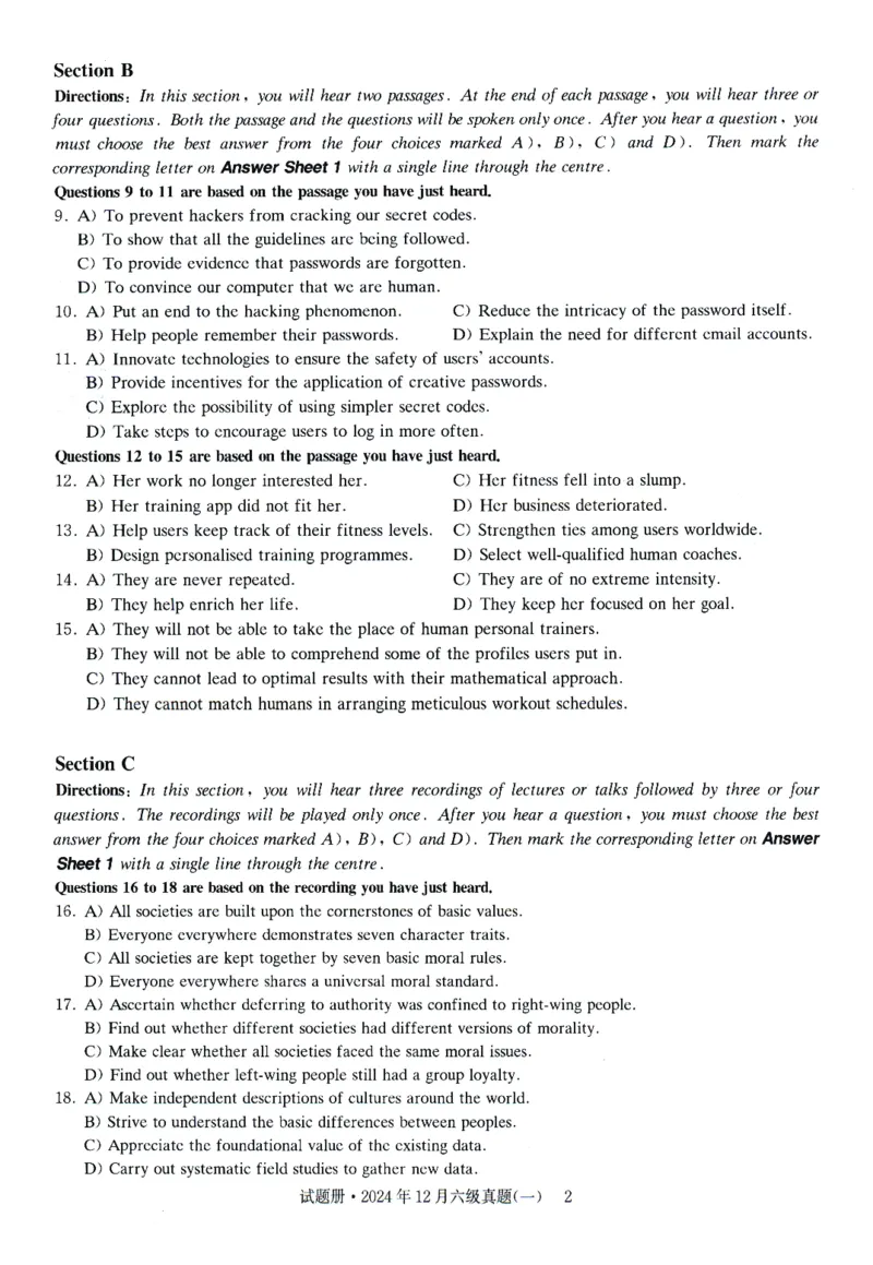 2024.12六级真题第1套_大学英语四级+六级_六级真题_六级真题_2024年12月CET6题+解+音频