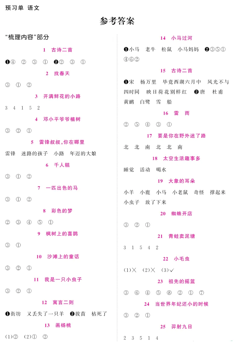 2007阳光同学预习单二下语文_二年级上下册资料_二年级下册小红书同款资料_二下语文_二下语文