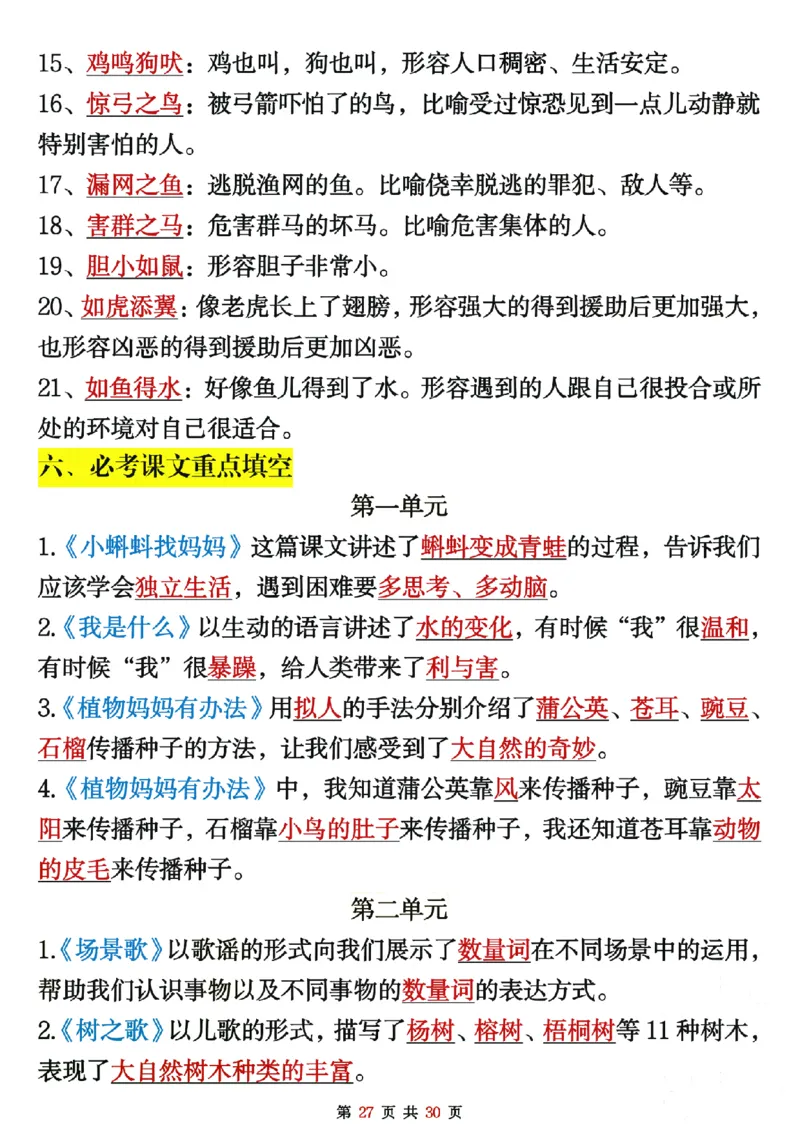 二上语文期末复习重点考点默写（练习+答案30页）_2年级小红书最新热门资料
