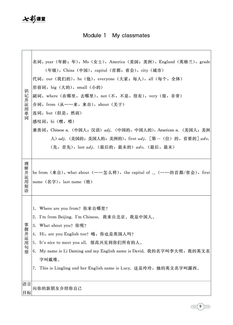 外研版英语七年级上册预习卡_25秋初中「外研版英语7-9年级上册教材全解