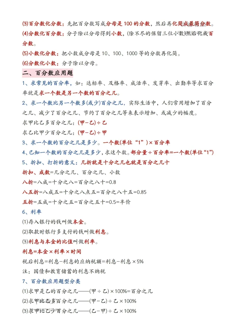 六年级上册数学暑假必备知识点汇总9页_小学全网线上同款资料_35号文件4-6上