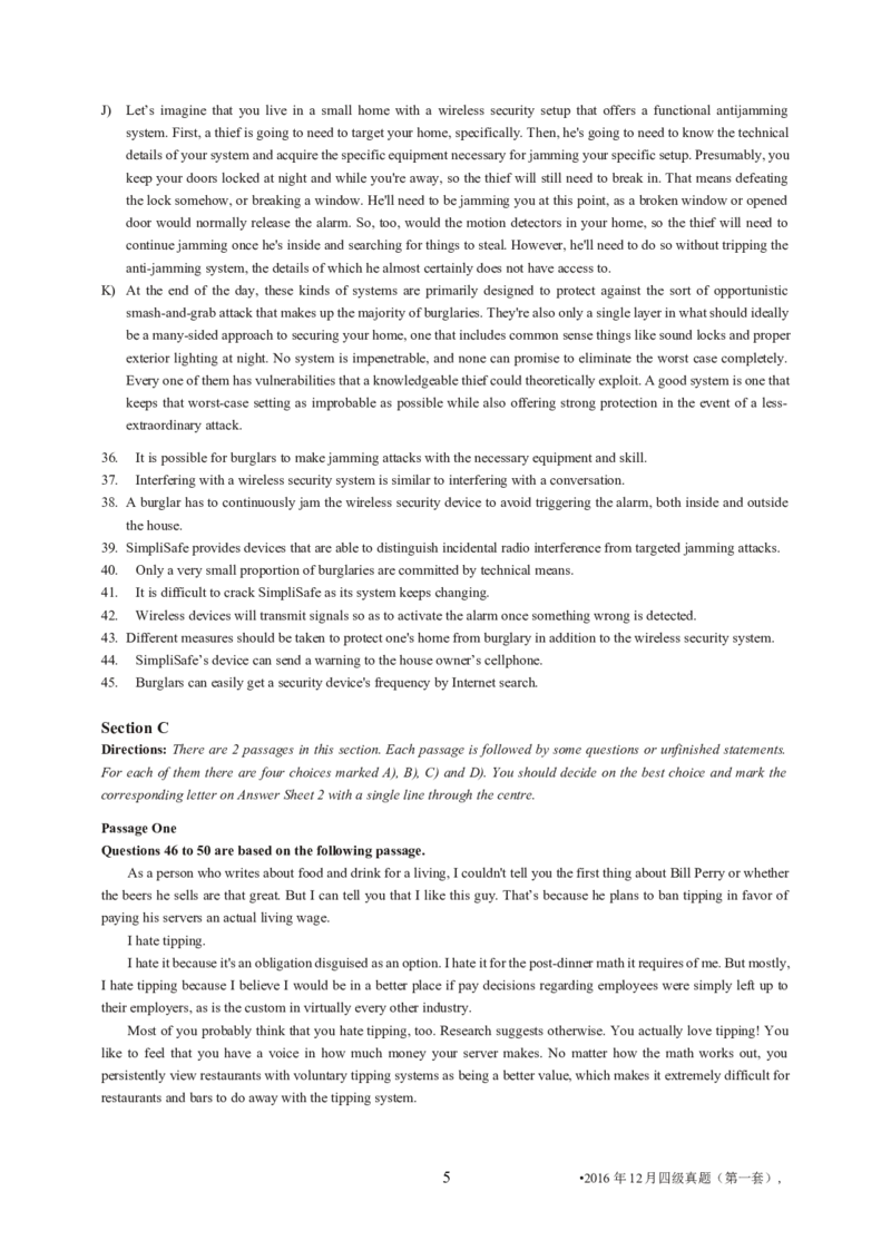 2016年12月大学英语4级（卷1）-可复制搜索_大学英语四级+六级_四级真题_四级真题_1990年-2018年真题资料合集_2016年12月CET4题+解+音频_02、真题word版