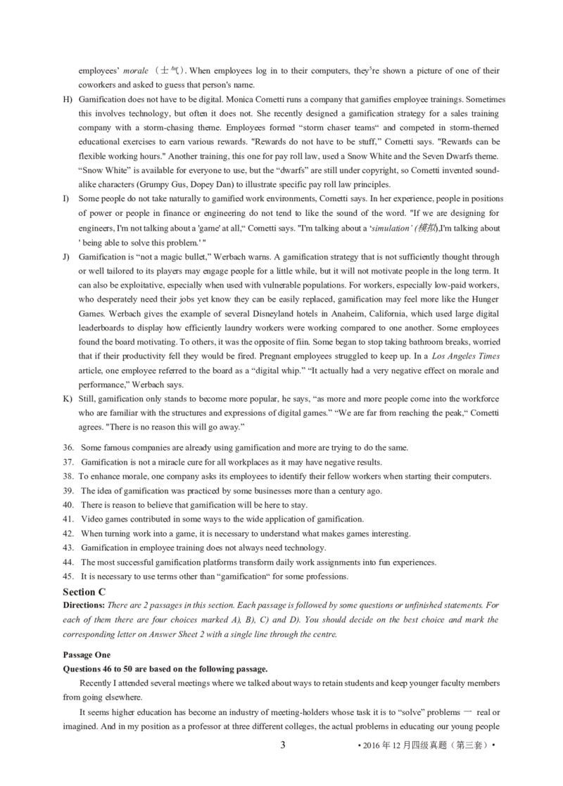 2016年12月大学英语4级（卷3）-可复制搜索_大学英语四级+六级_四级真题_四级真题_1990年-2018年真题资料合集_2016年12月CET4题+解+音频_02、真题word版