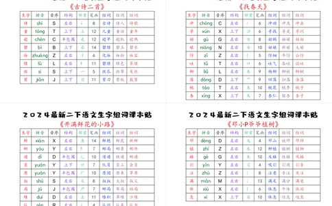 2024最新二下语文生字表组词课本贴_二年级上下册资料_小学二年级学习资料-25年更新版_2-02、小学二年级语文下册_2-2-2、练习题、作业、试题、试卷_专项练习