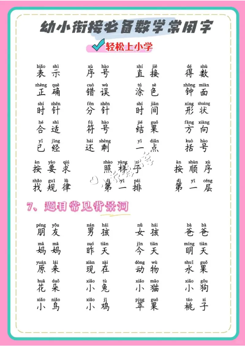 数学2、幼小衔接数学必备常用字_纯图版_小学全网线上同款资料_36号文件速算_速算_速算和思维