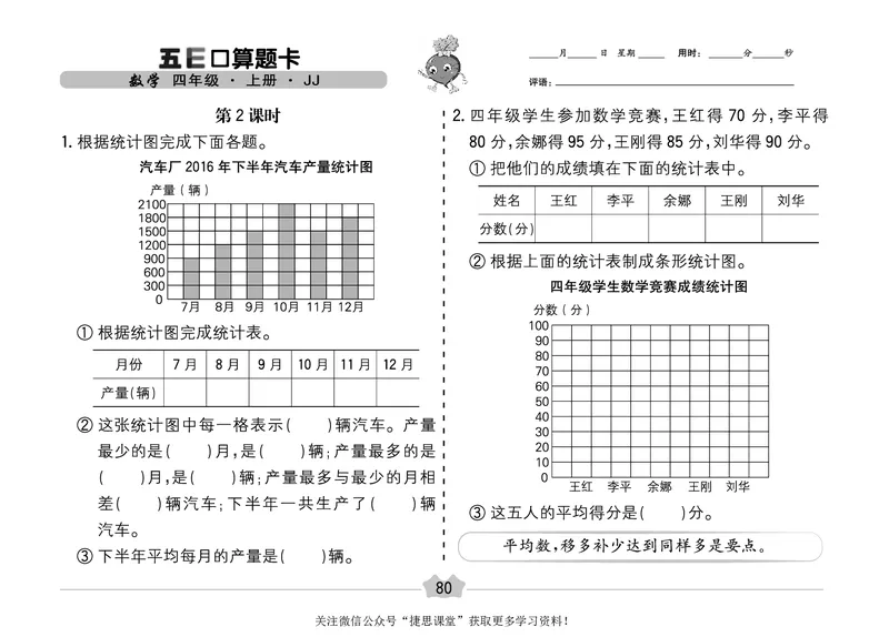 五E口算题卡四年级上册数学冀教版_1~6年级全册五E口算题卡(1)_4年级五E口算题卡