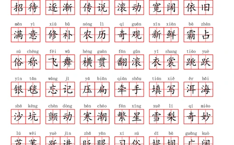 四（上）语文第一单元生字扩词词语表（看拼音写词语）_上册_四（上）语文期末专项练习文件夹