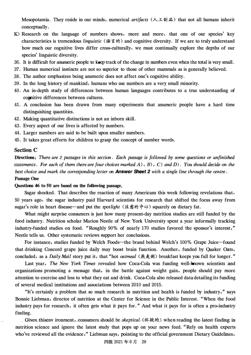 2021.06四级真题第2套_大学英语四级+六级_四级真题_四级真题_2021年06月CET4题+解+音频_01、真题PDF版（推荐打印）❤