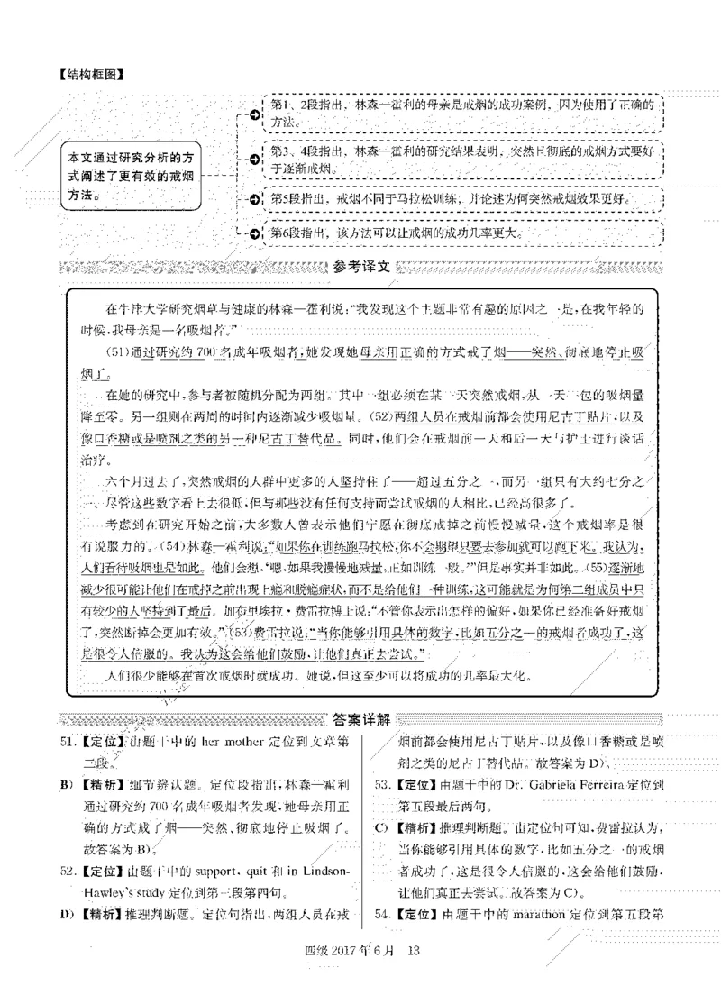 2017年06月四级阅读解析全3套_大学英语四级+六级_四级真题_专项_四级仔细阅读_四级仔细阅读解析