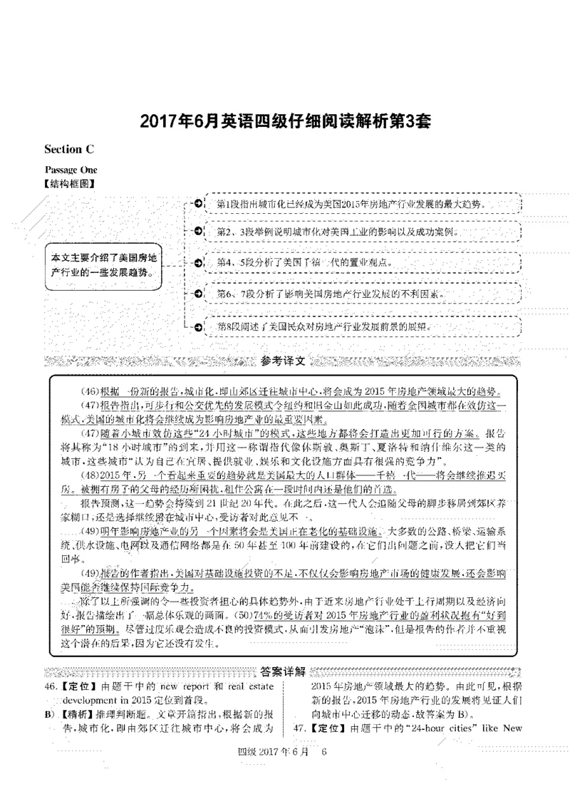 2017年06月四级阅读解析全3套_大学英语四级+六级_四级真题_专项_四级仔细阅读_四级仔细阅读解析