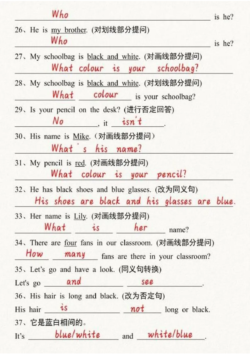 四上英语培优专项训练句型转换50道_4年级小红书最新热门资料