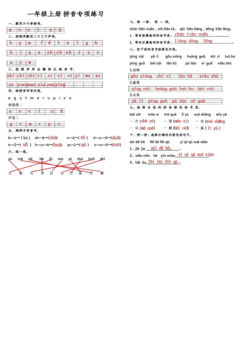 拼音专项练习一上语文_拼音专项