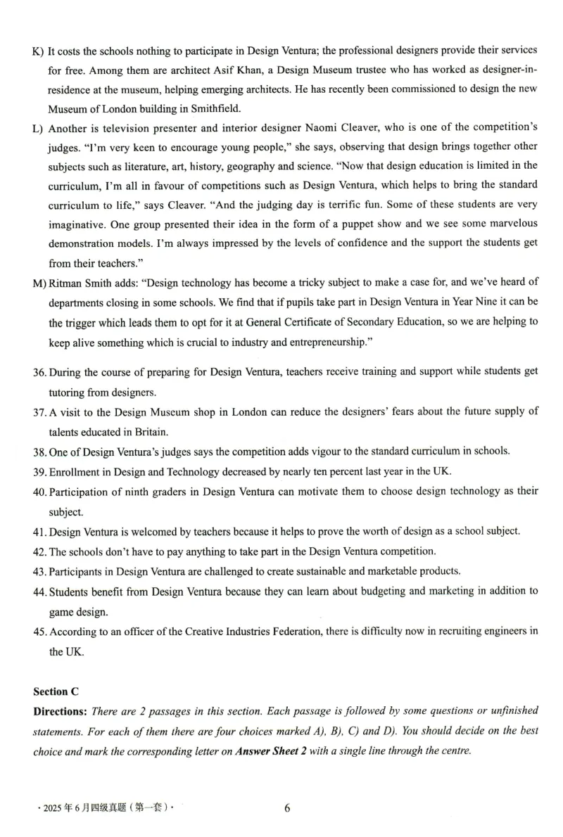2025.06四级真题第1套_仅看译文_英译中_大学英语四级+六级_四级真题_四级真题_2025年06月CET4题+解+音频_3.2025年06月四级真题（新更）