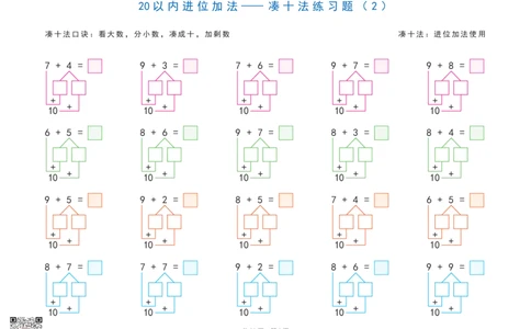 20以内加减法之凑十法、破十法、平十法图解练习题(1)_一年级上下册资料_一年级上册小红书同款资料_一年级(1)