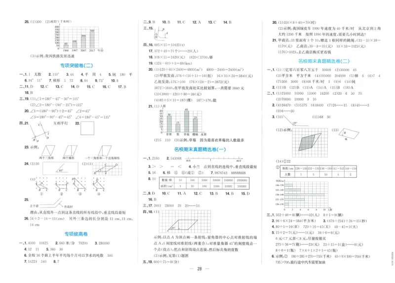 试卷数学RJ4上_25秋《阳光同学期末复习》_数学人教123456_25秋阳光同学期末复习15天冲刺100分人教数学4上