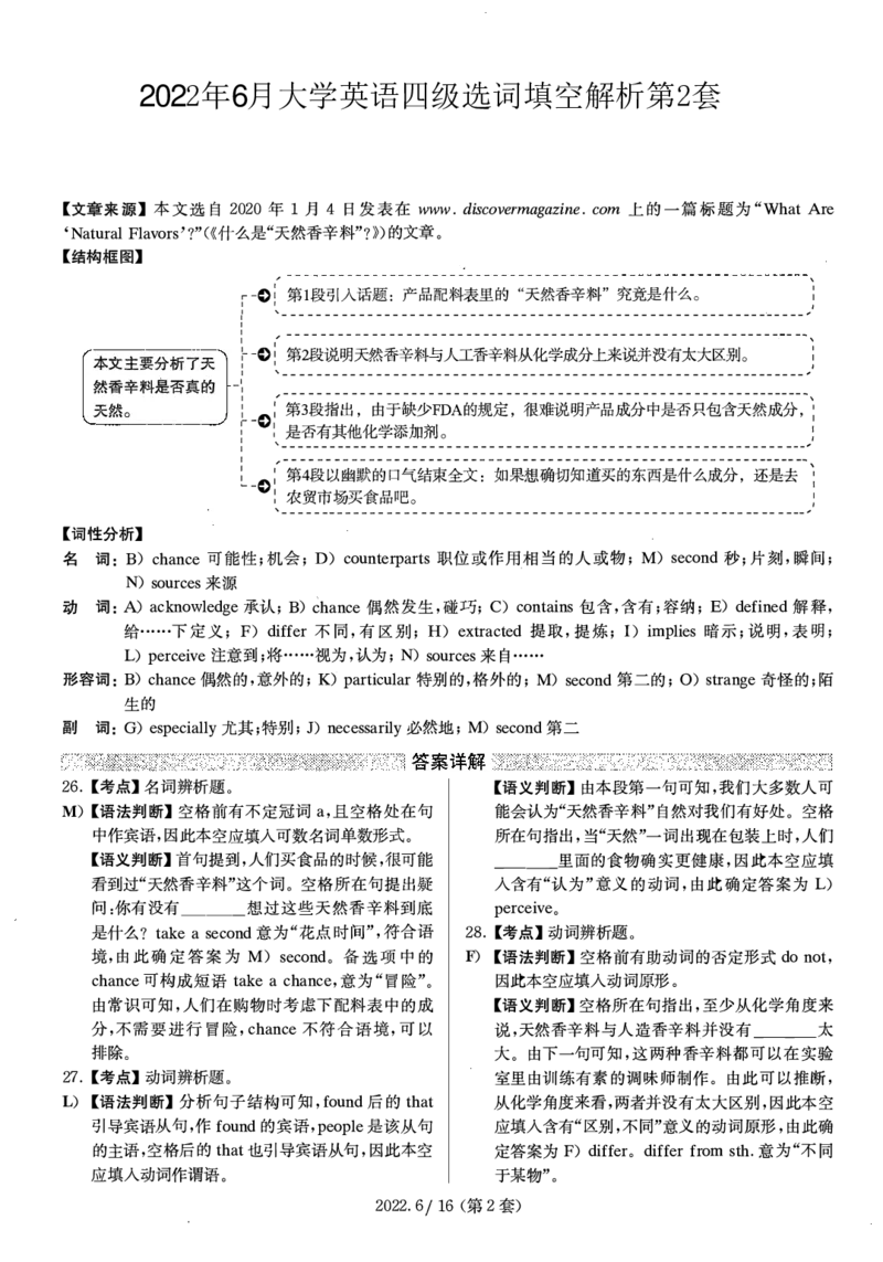 2022.06英语四级选词填空解析全2套_大学英语四级+六级_四级真题_专项_四级选词填空_四级选词填空解析